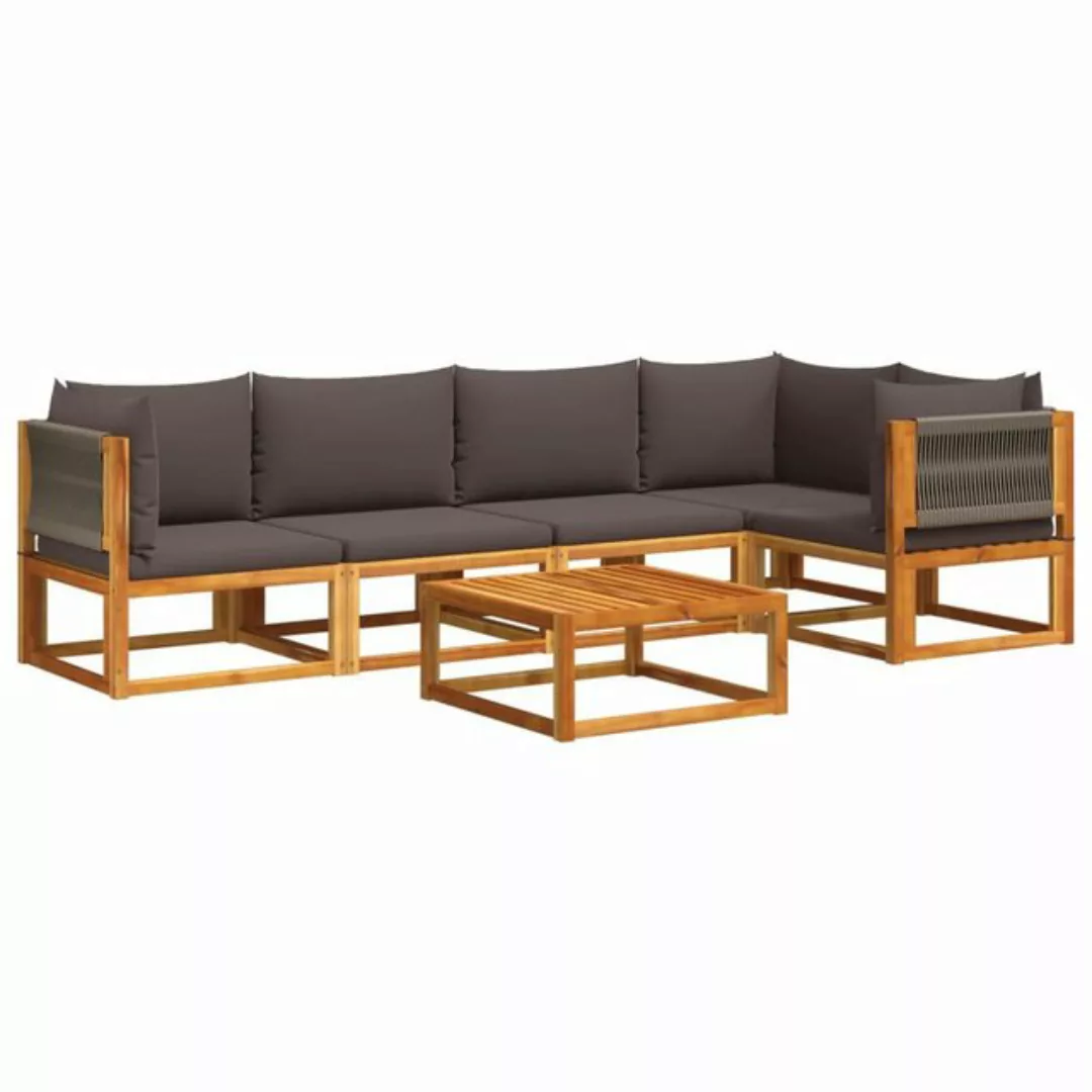 vidaXL Loungesofa 6-tlg. Garten-Sofagarnitur mit Kissen Massivholz Akazie, günstig online kaufen