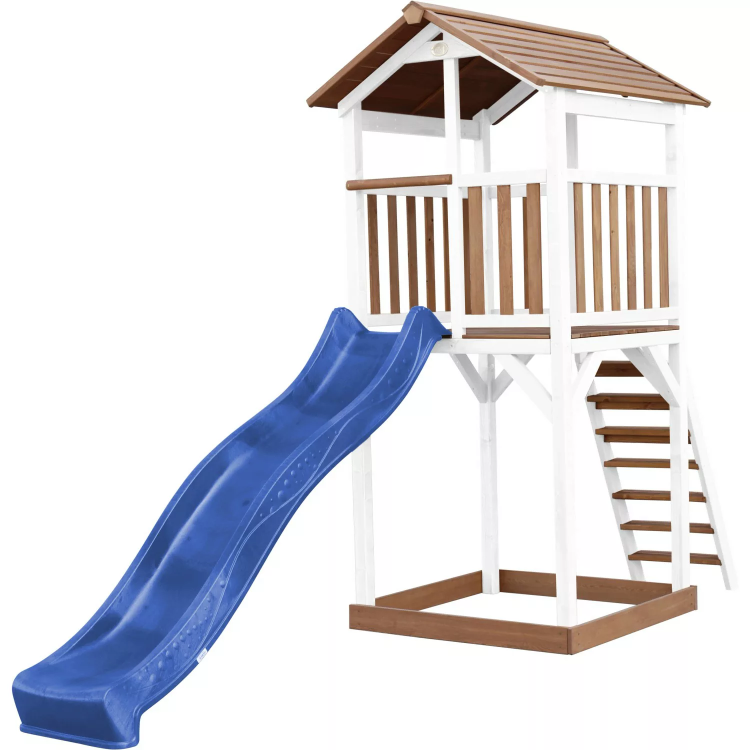 Axi Beach Tower Spielturm Braun - Weiß mit Blauer Rutsche 349 x 111 x 242 c günstig online kaufen