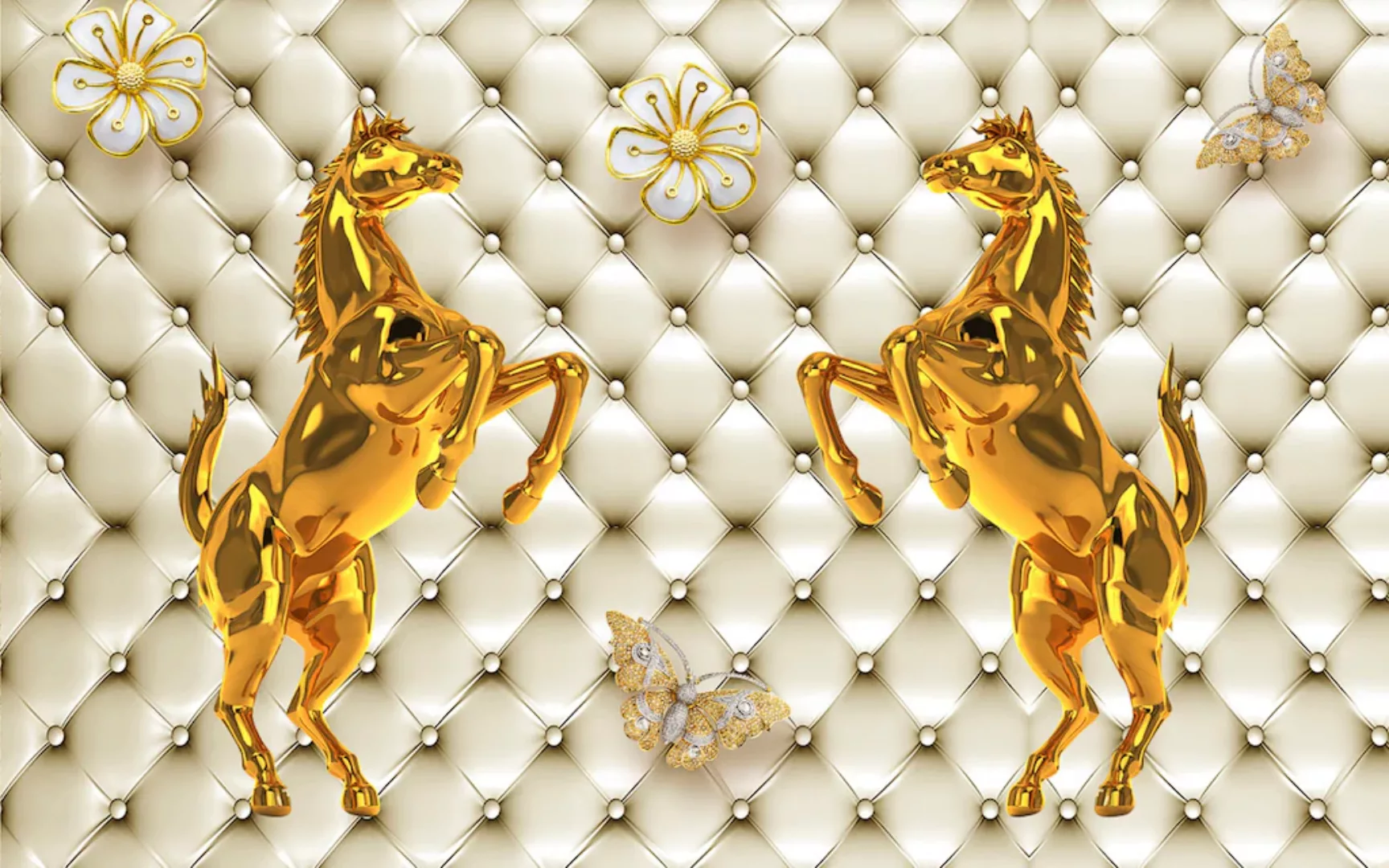 Papermoon Fototapete »Muster mit Pferden gold weiß« günstig online kaufen