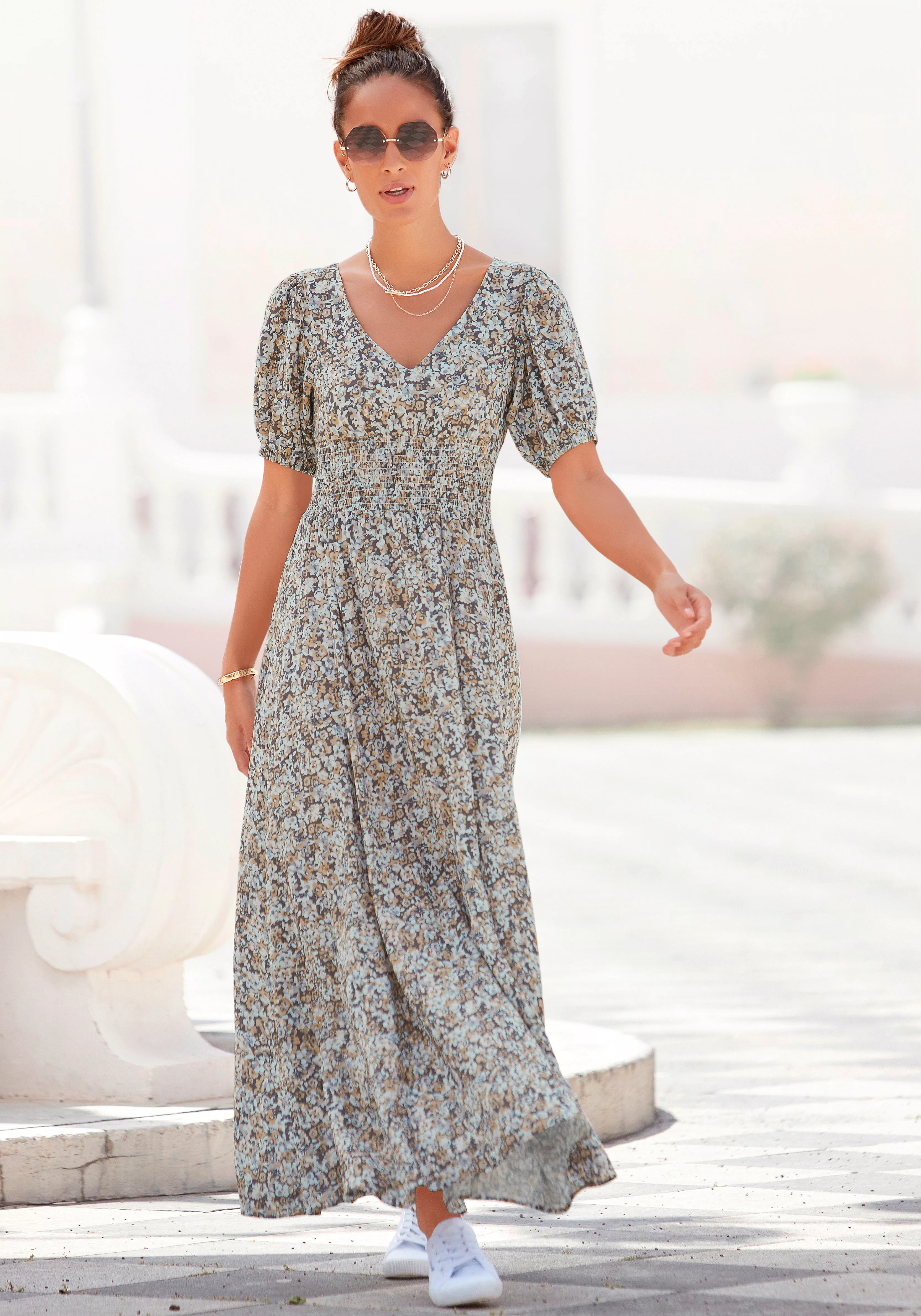 Vivance Maxikleid mit Blümchendruck und V-Ausschnitt, luftiges Sommerkleid günstig online kaufen