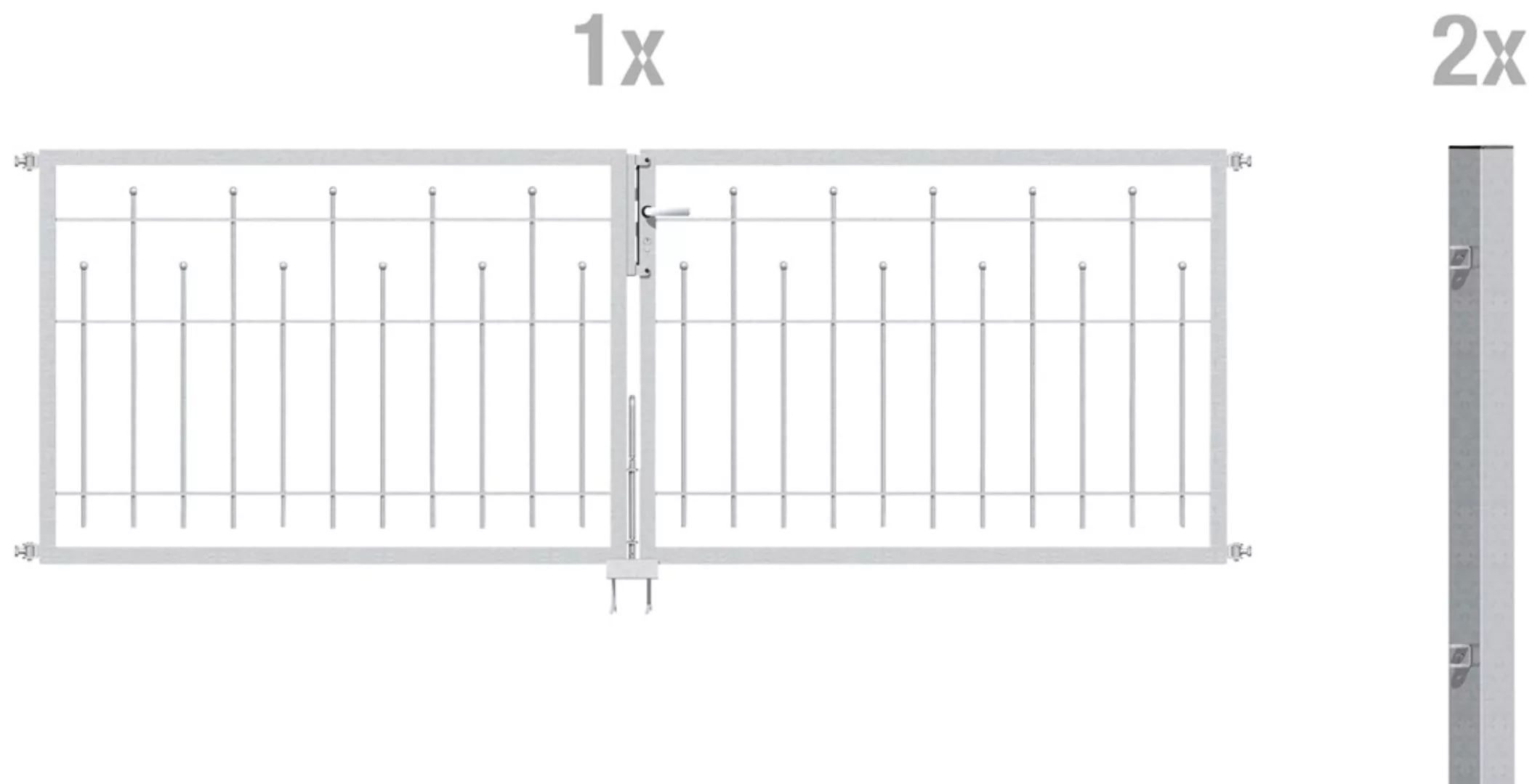 Metallzaun Doppeltor-Set Madrid verzinkt z. Einbetonieren 80 cm x 300 cm günstig online kaufen