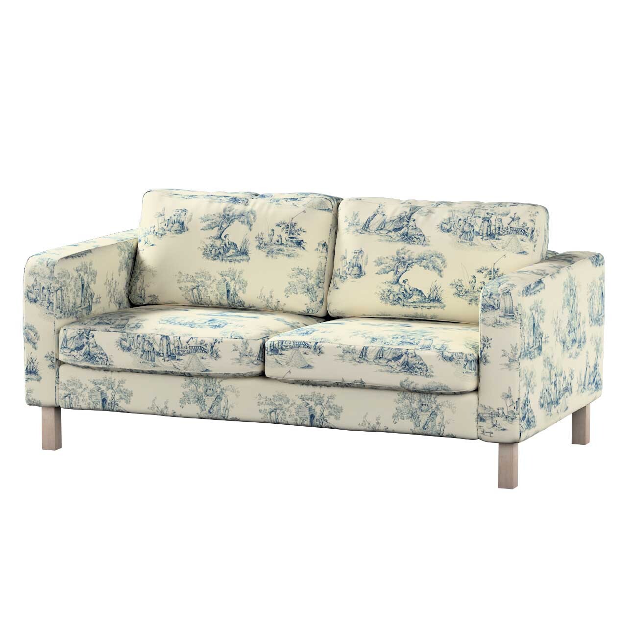 Bezug für Karlstad 2-Sitzer Sofa nicht ausklappbar, creme- blau, Sofahusse, günstig online kaufen