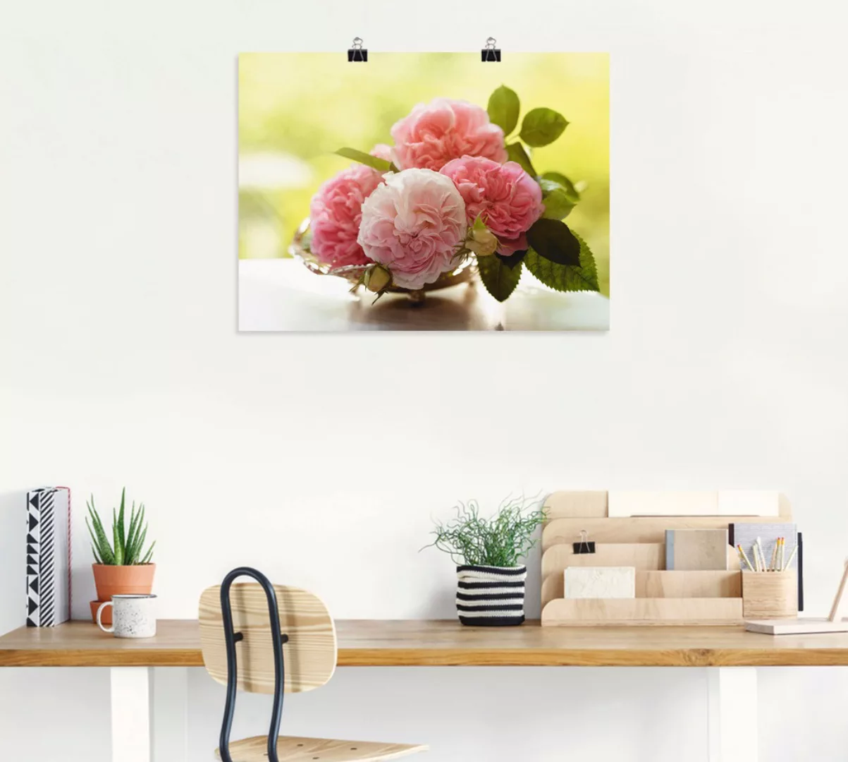 Artland Wandbild "Rosen in Silberschale Stillleben", Blumen, (1 St.), als L günstig online kaufen