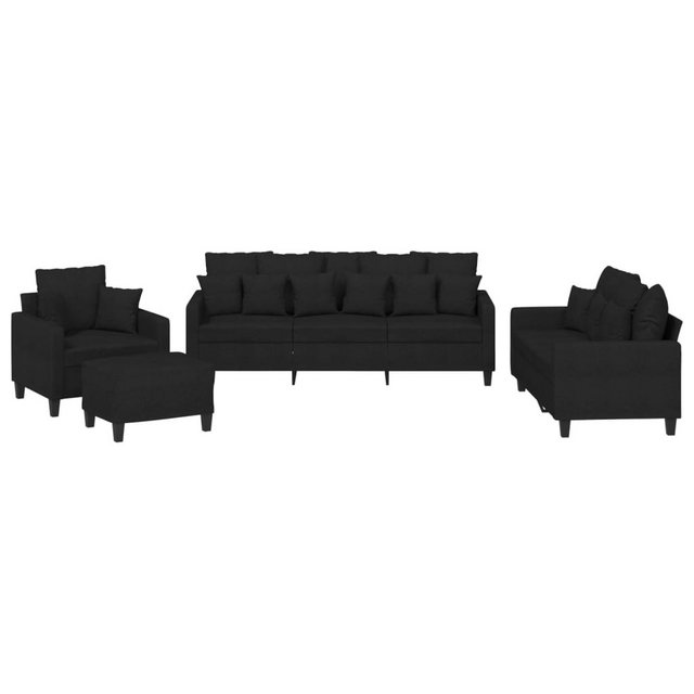 vidaXL Sofa, 4-tlg. Sofagarnitur mit Kissen Schwarz Stoff günstig online kaufen