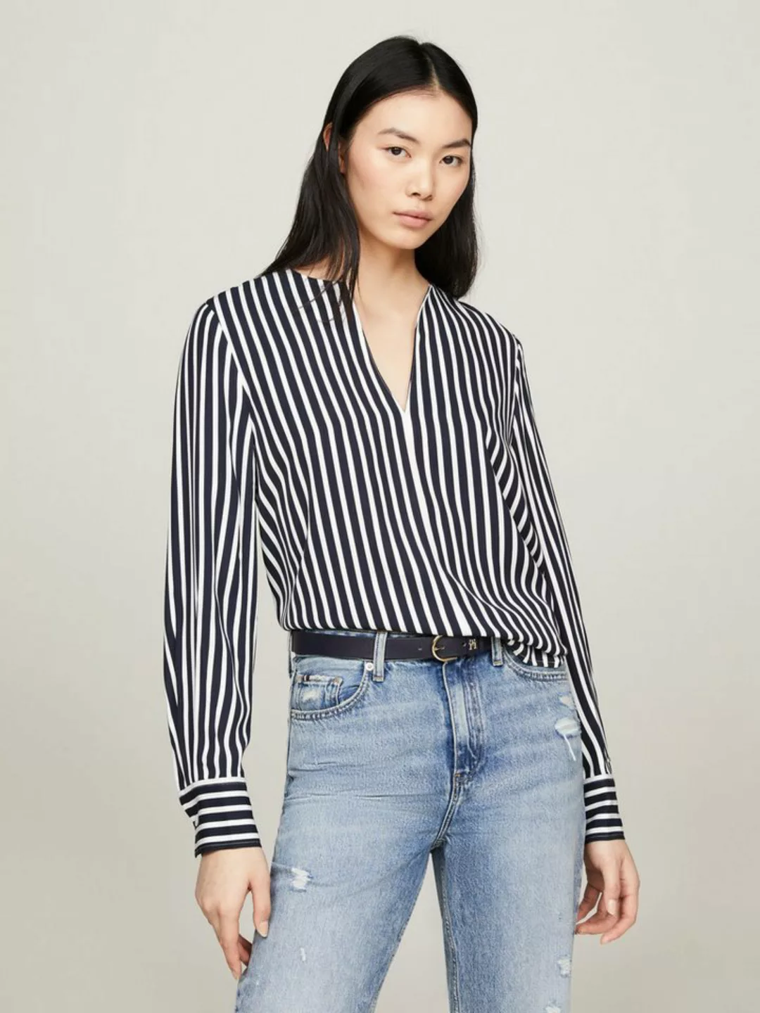 Tommy Hilfiger Langarmbluse FLUID STRIPE V-NECK LS BLOUSE Im mocischem Stre günstig online kaufen