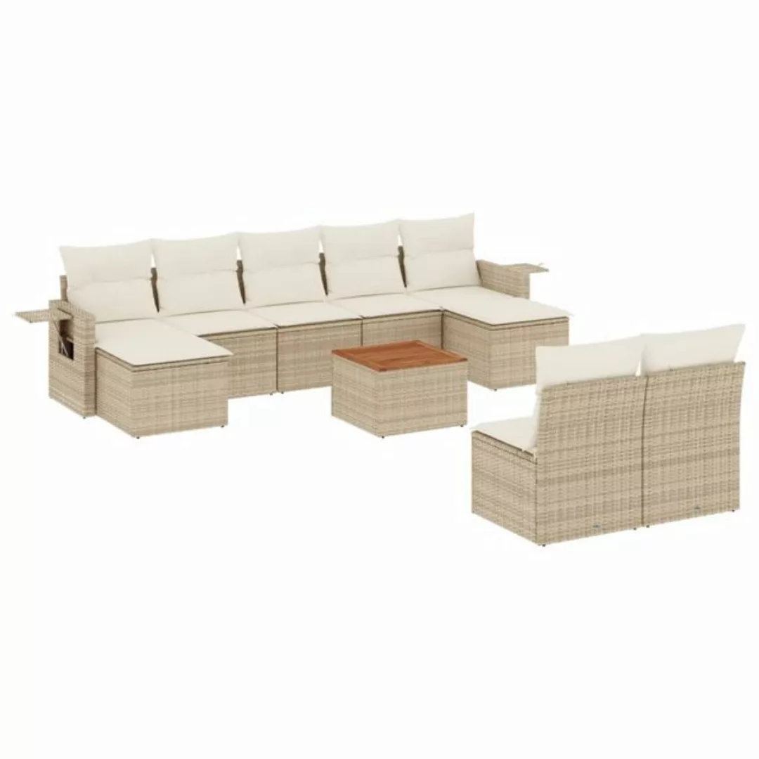 vidaXL Sofaelement 10-tlg. Garten-Sofagarnitur mit Kissen Beige Poly Rattan günstig online kaufen