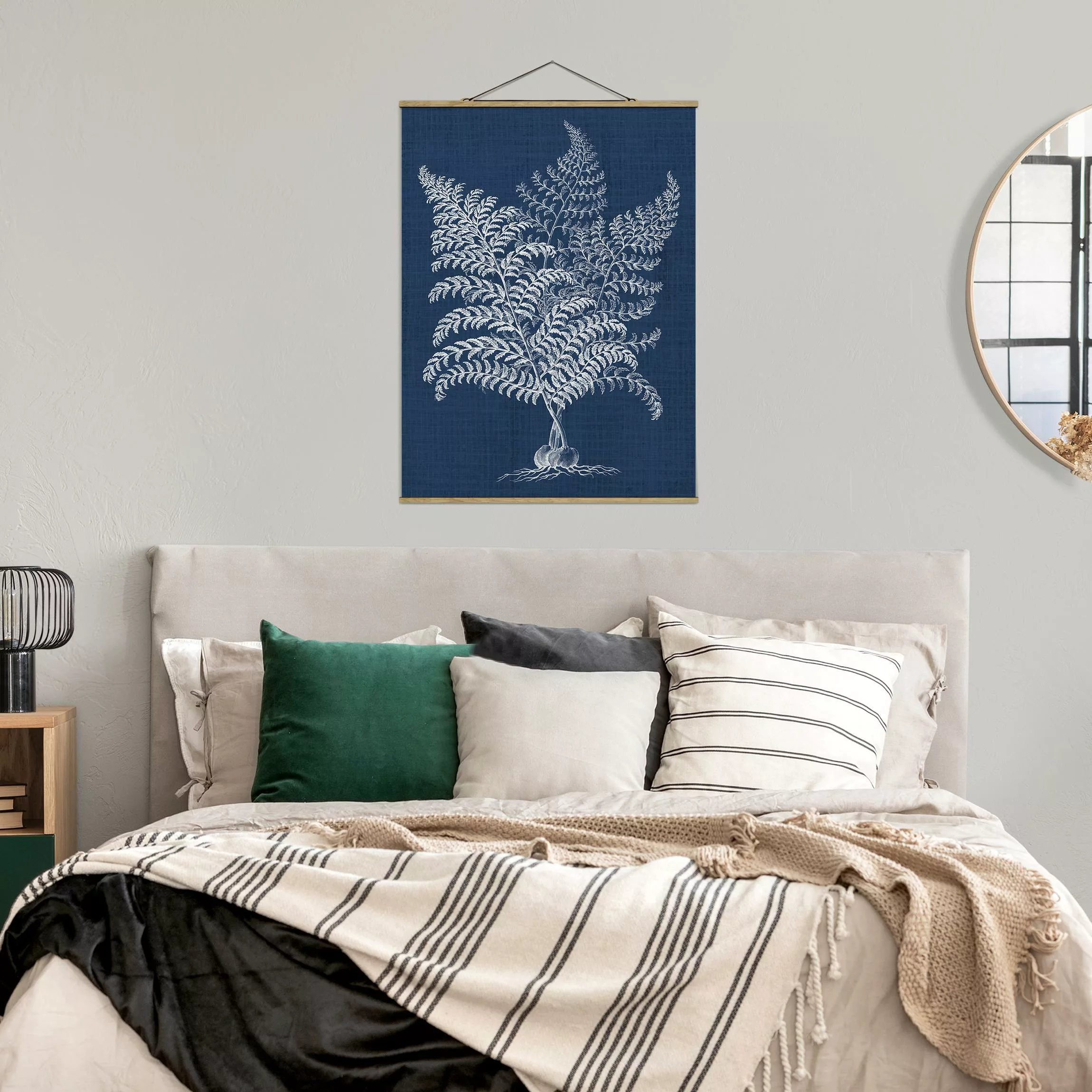 Stoffbild Blumen mit Posterleisten - Hochformat Denim Pflanzenstudie VI günstig online kaufen