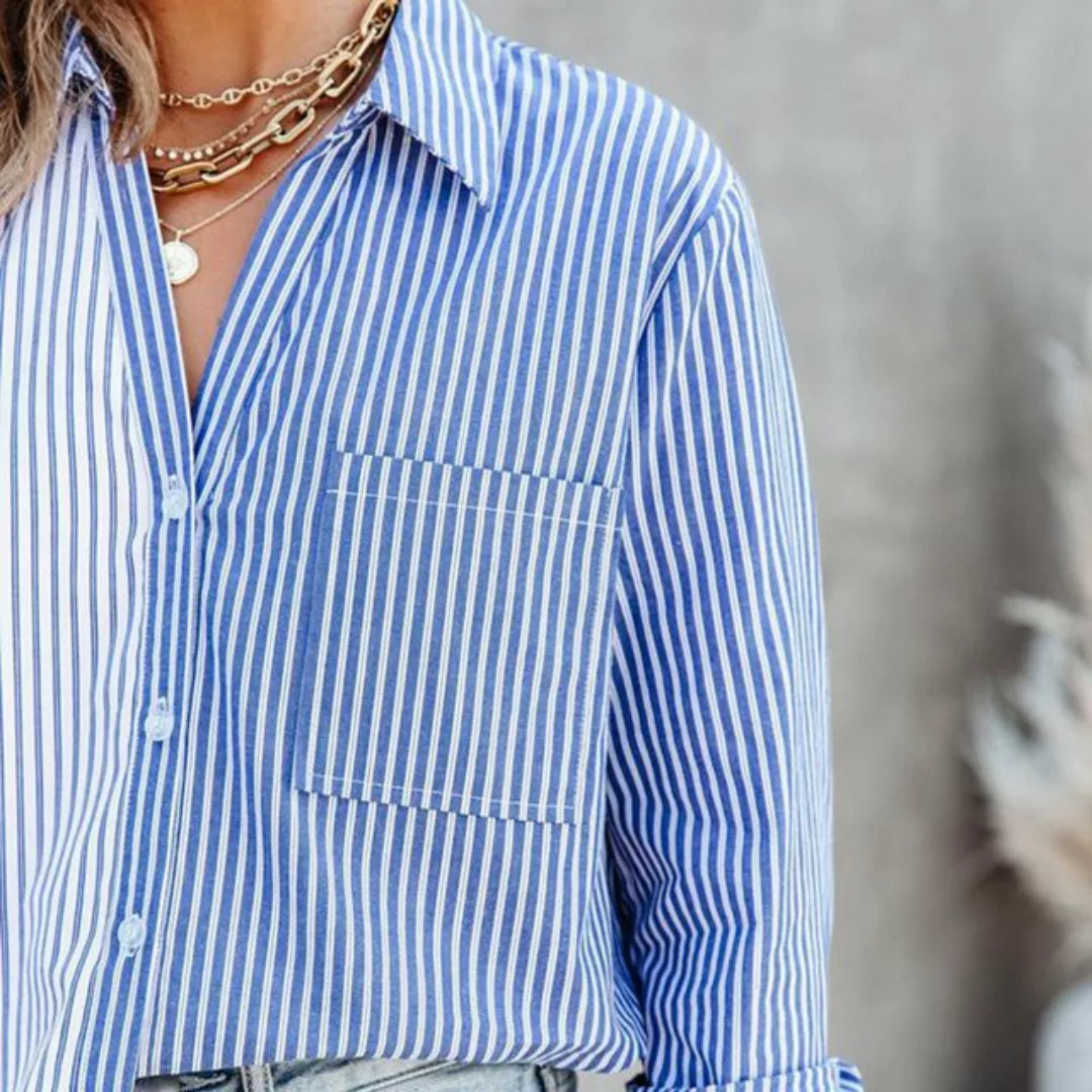 RUZU UG Blusentop Shirtbluse Einreihiges Langarm-Cardigan-Damenhemd Kontras günstig online kaufen