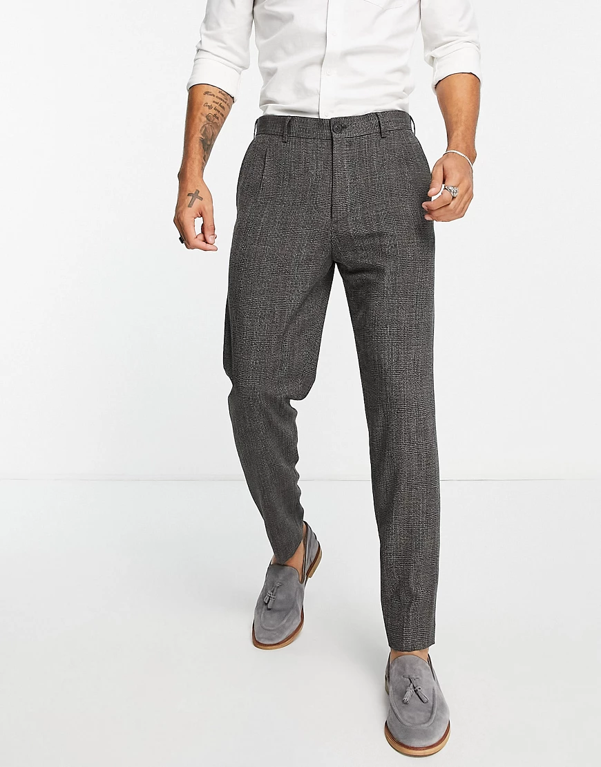 Selected Homme – Schmal zulaufende Hose mit schmalem Schnitt in grau karier günstig online kaufen