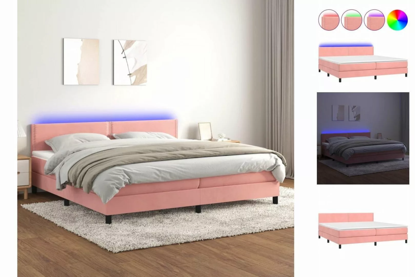 vidaXL Bettgestell Boxspringbett mit Matratze LED Rosa 200x200 cm Samt Bett günstig online kaufen