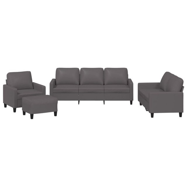 vidaXL Sofa 4-tlg. Sofagarnitur mit Kissen Grau Kunstleder günstig online kaufen