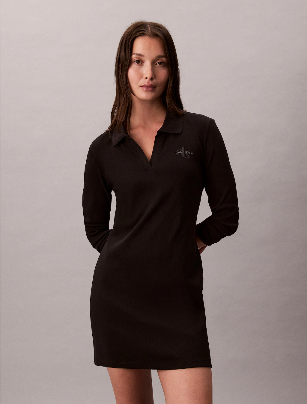 Calvin Klein Jeans Minikleid "LS MONOLOGO RIB POLO MINI DRESS", Polokragen, günstig online kaufen