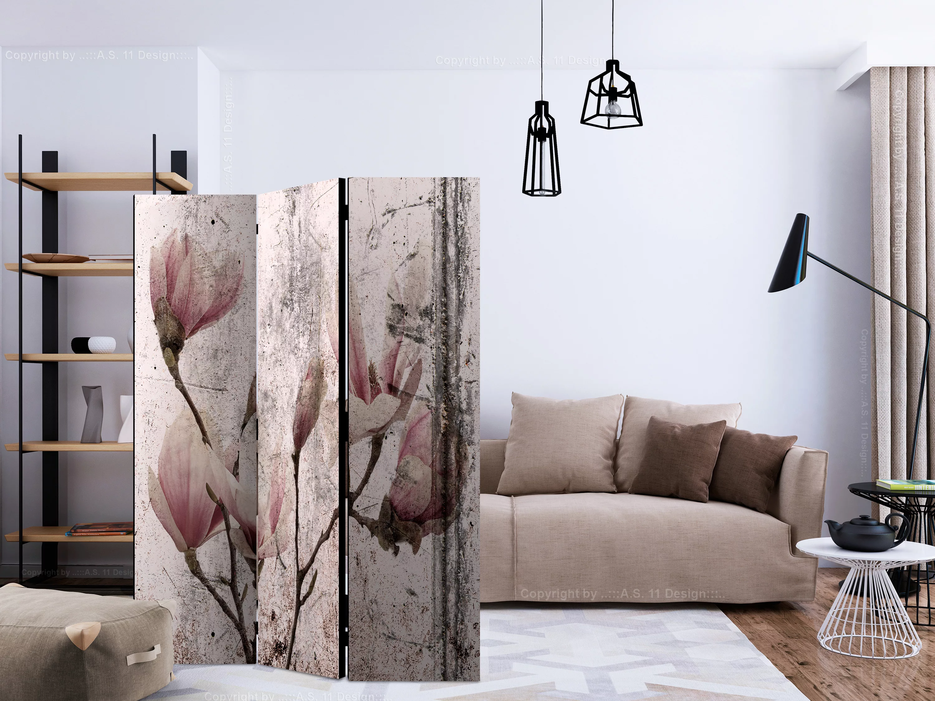 3-teiliges Paravent - Magnolia Curtain [room Dividers] günstig online kaufen