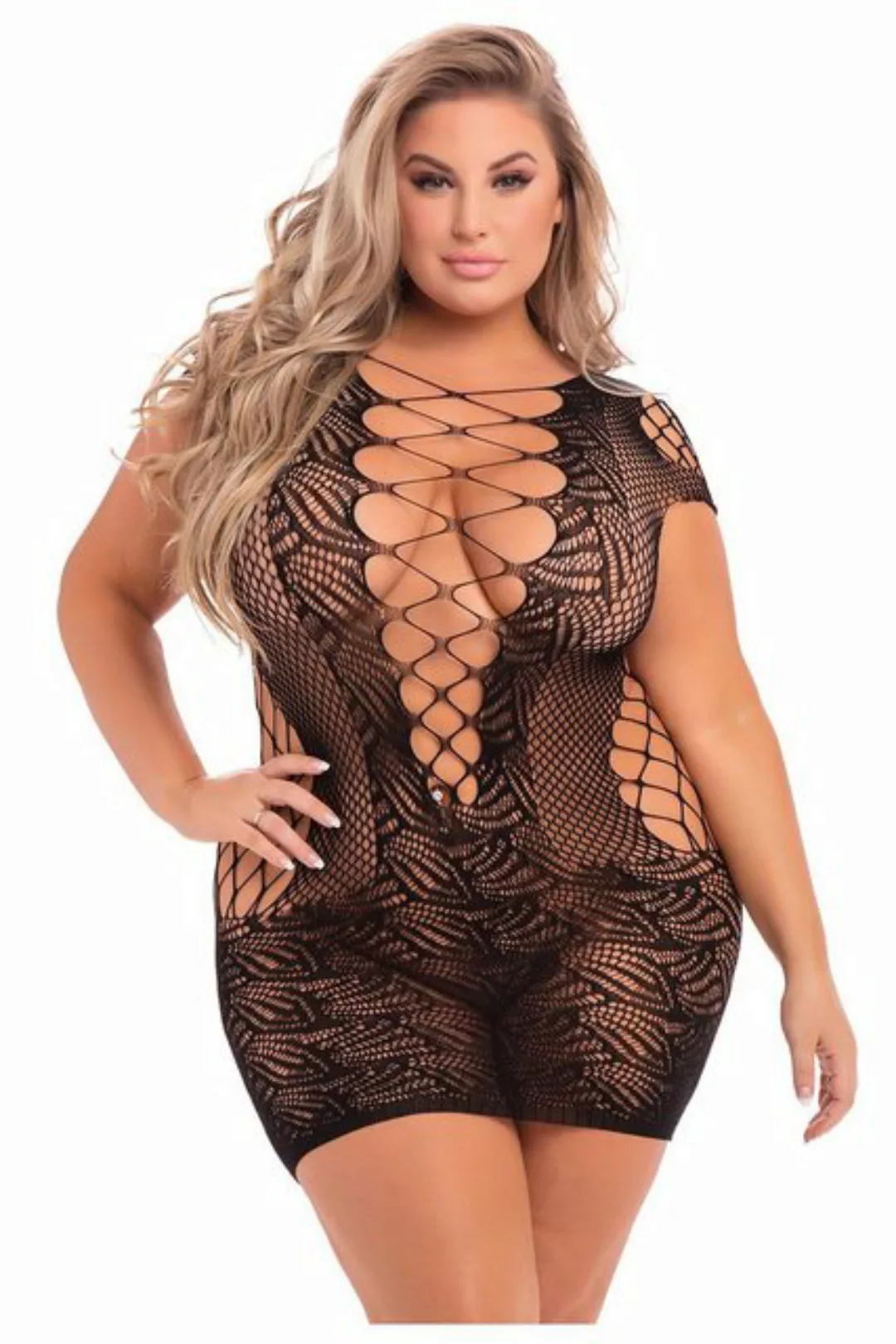 Pink Lipstick Lingerie Minikleid Netz Mini-Kleid Plus Size Übergröße - schw günstig online kaufen