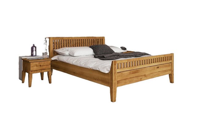 Natur24 Einzelbett Bett Sydo 2 Wildeiche 140x200cm mit Holzkopfteil und hoh günstig online kaufen