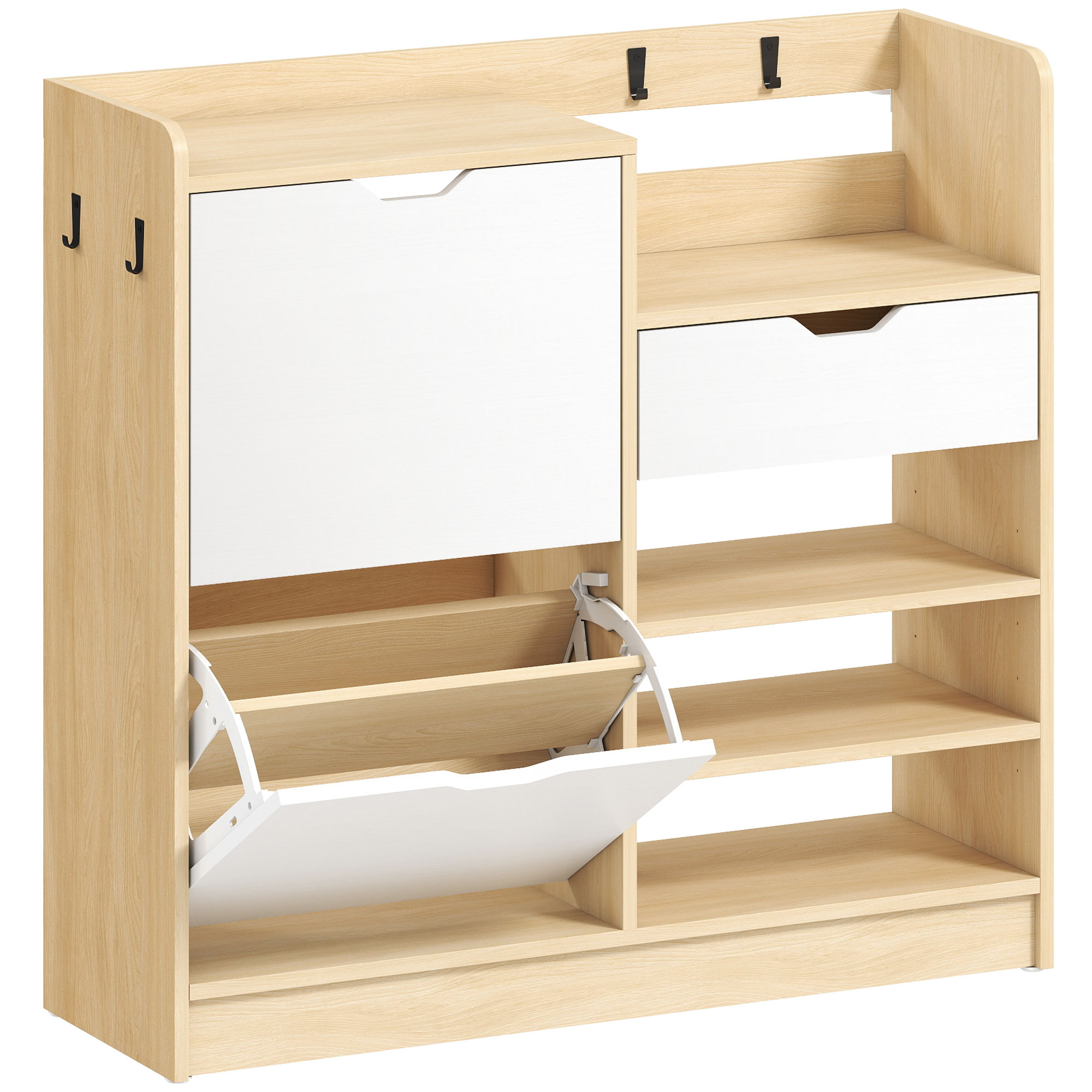 HOMCOM Schuhschrank Schmal mit 2 Klappen, 1 Schubladen, Schuhkipper, Schuhr günstig online kaufen