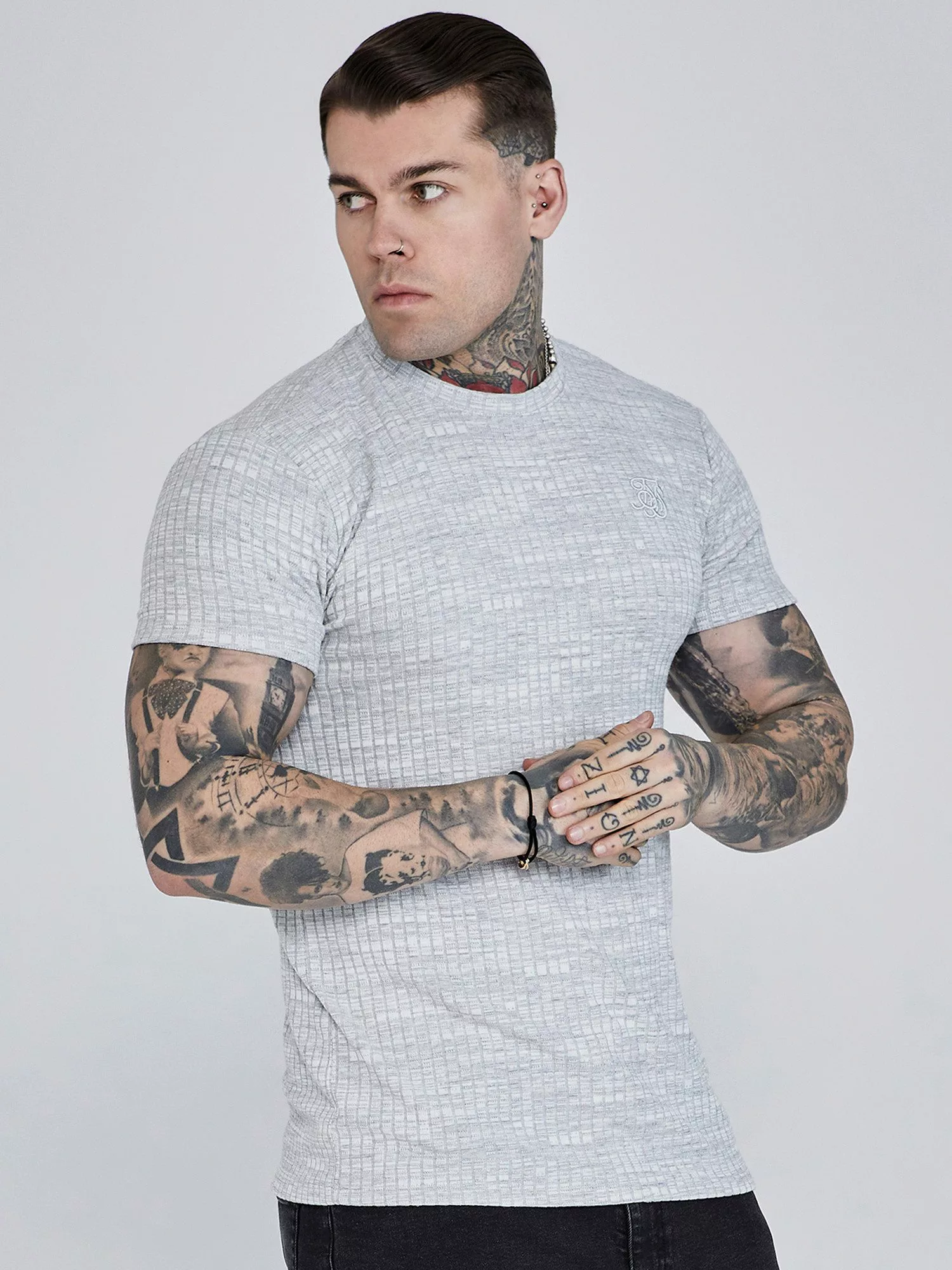 Siksilk T-Shirt SikSilk Herren Hellgraues Geripptes günstig online kaufen