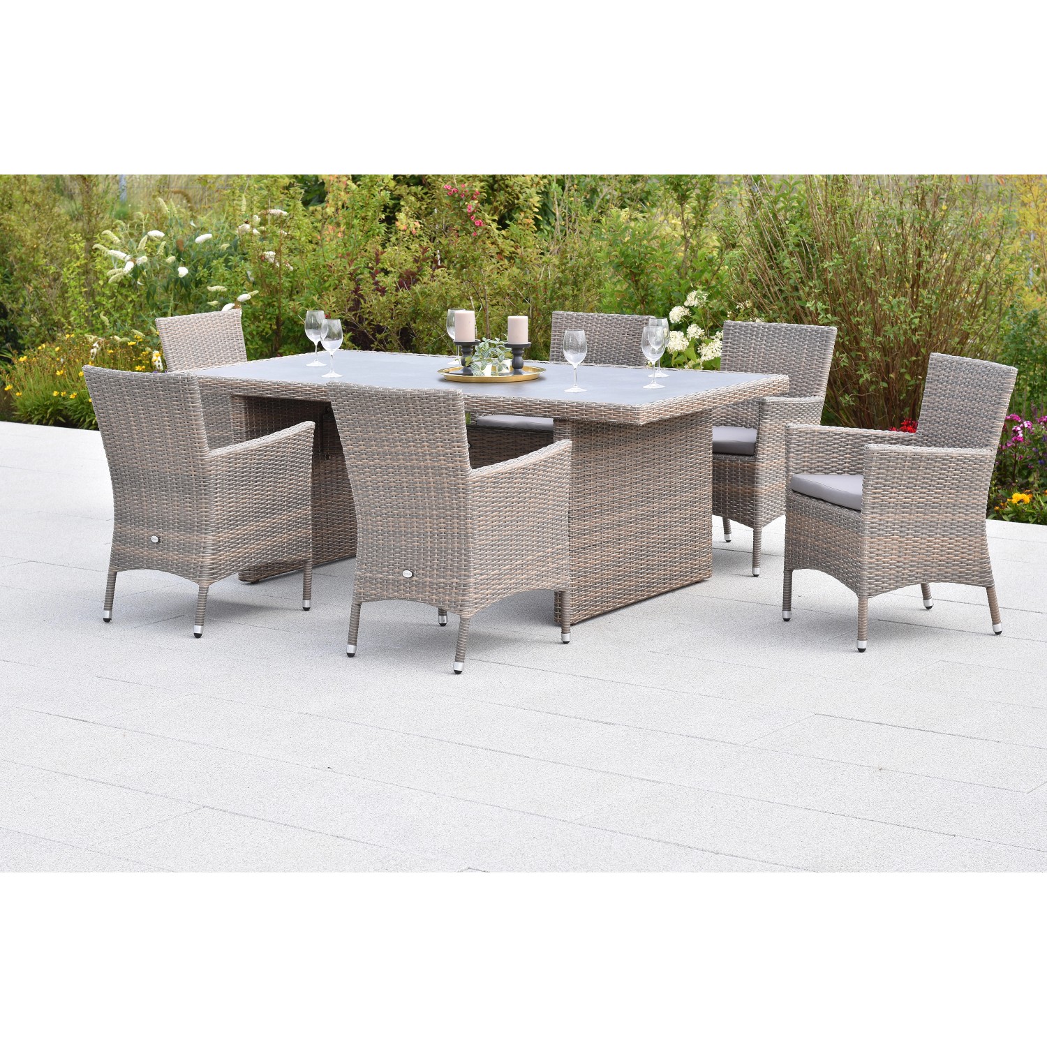 Merxx Teneriffa Set 13-tlg. 6 Sessel 6 Sitzkissen Wangentisch 200 x 100 cm günstig online kaufen