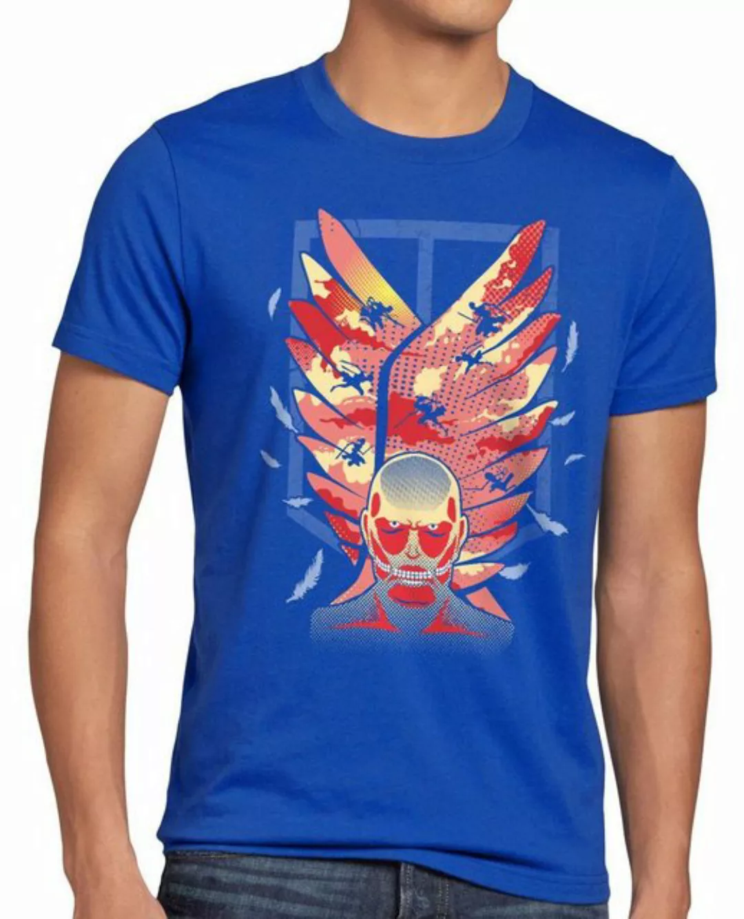 Print-Shirt Herren T-Shirt Attack Wings Aufklärungstruppe AoT Titan Wappen günstig online kaufen