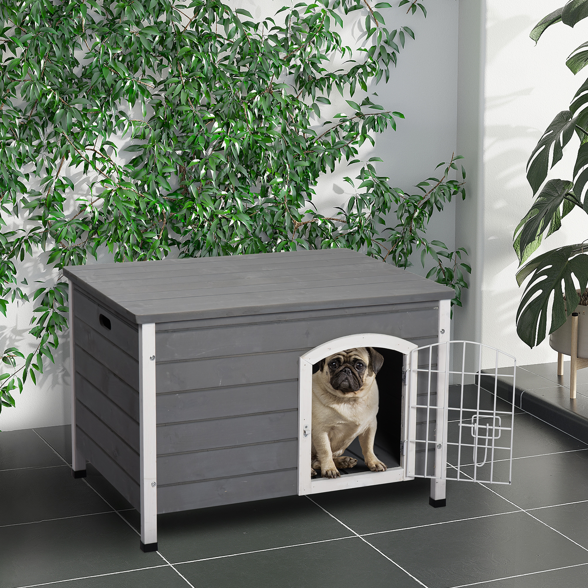 PawHut Hundehütte  Wasserdichtes Hundehaus mit Tür, Gitterbox für Outdoor, günstig online kaufen