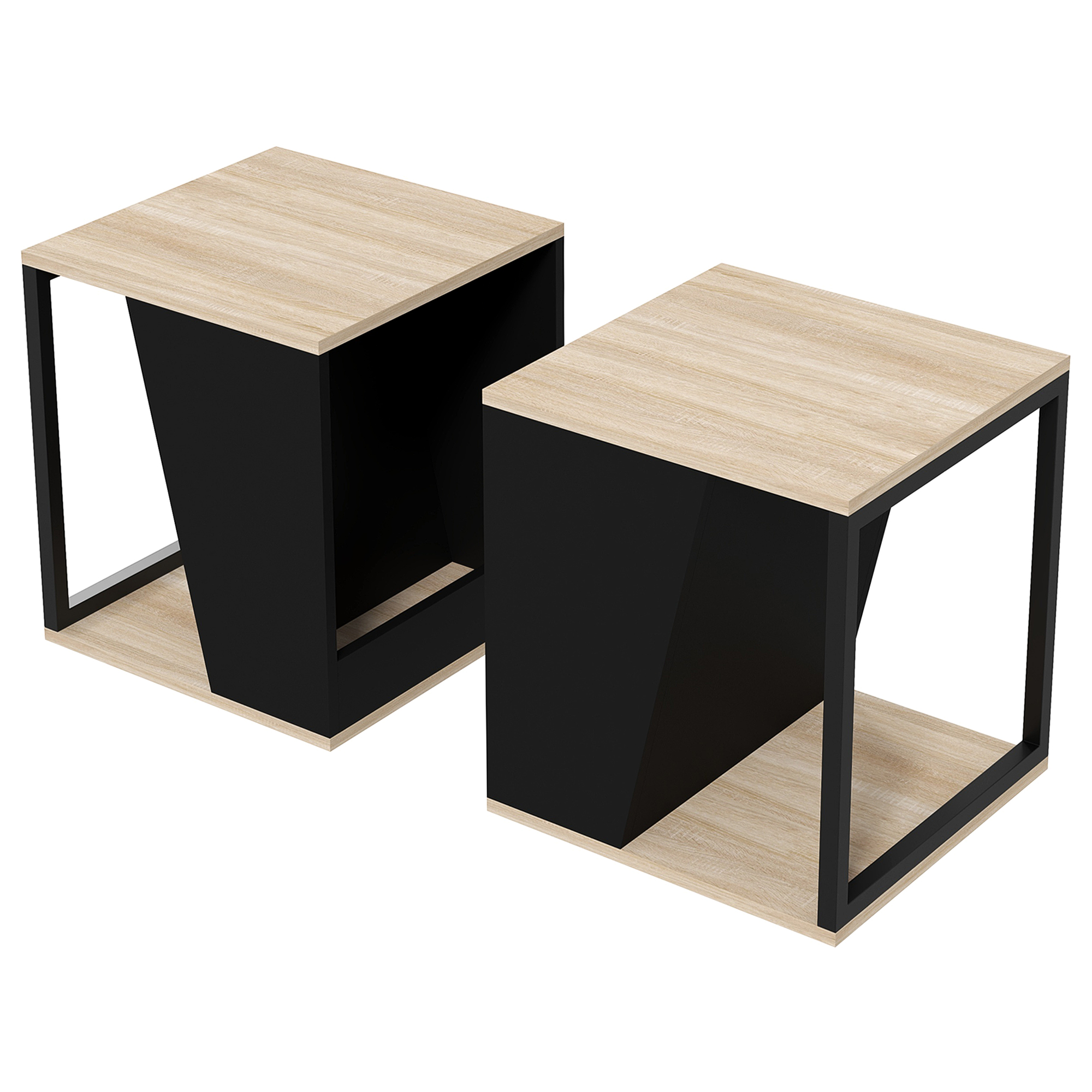 HOMCOM Set von 2 Beistelltischen Sofatisch mit Stauraum Stahlstruktur skand günstig online kaufen