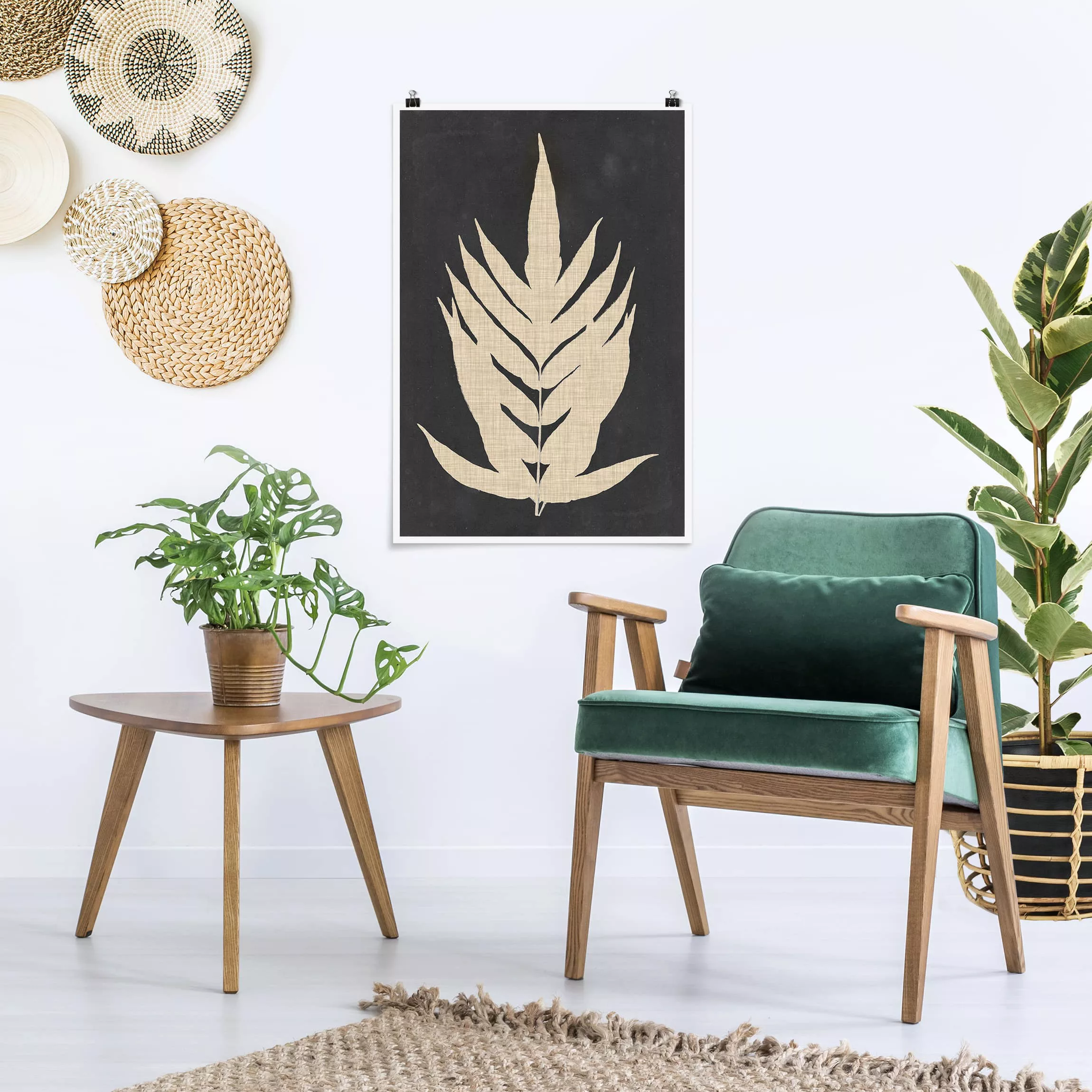 Poster Blumen - Hochformat Farn mit Leinenstruktur II günstig online kaufen