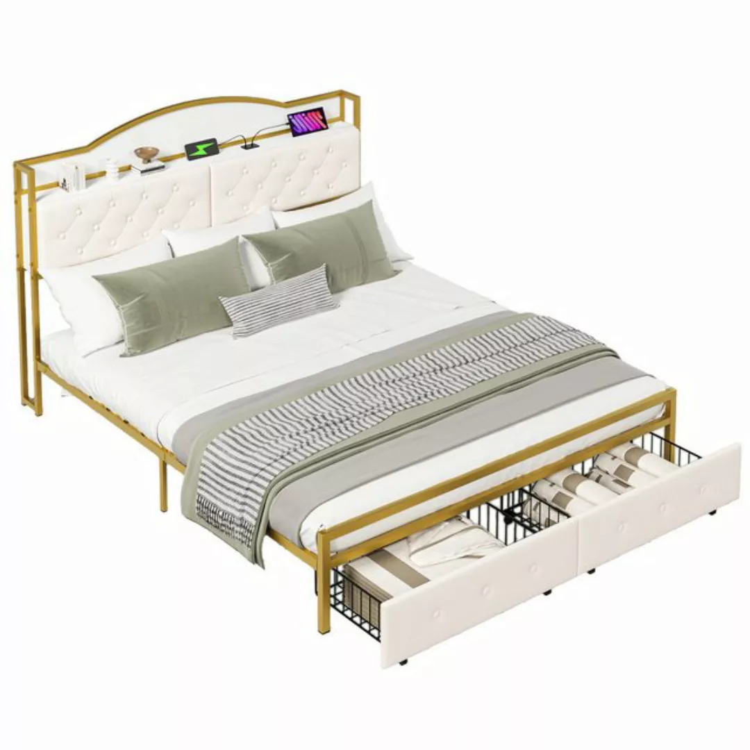 Yorbay Bettgestell Modern Gold Eisenrahmen Flachbett mit USB-Steckdose, mit günstig online kaufen