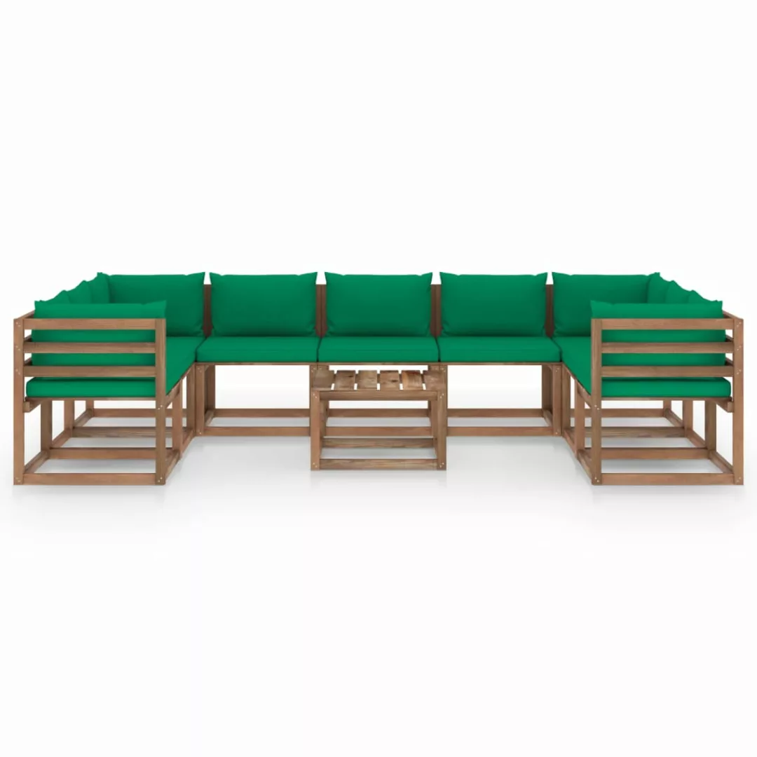 10-tlg. Garten-lounge-set Mit Grünen Kissen günstig online kaufen