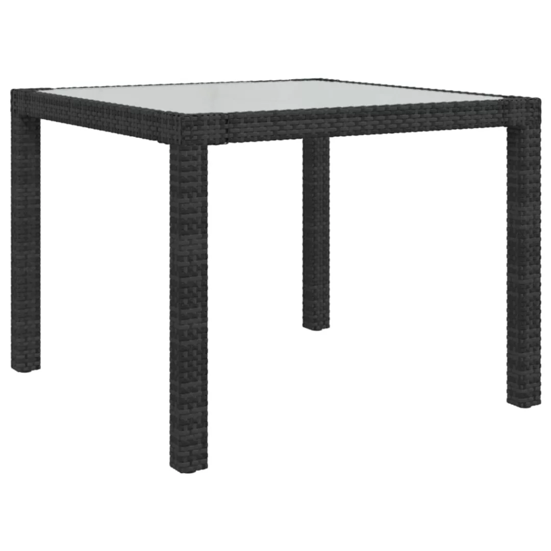 Gartentisch 90x90x75 Cm Gehertetes Glas Poly Rattan Schwarz günstig online kaufen