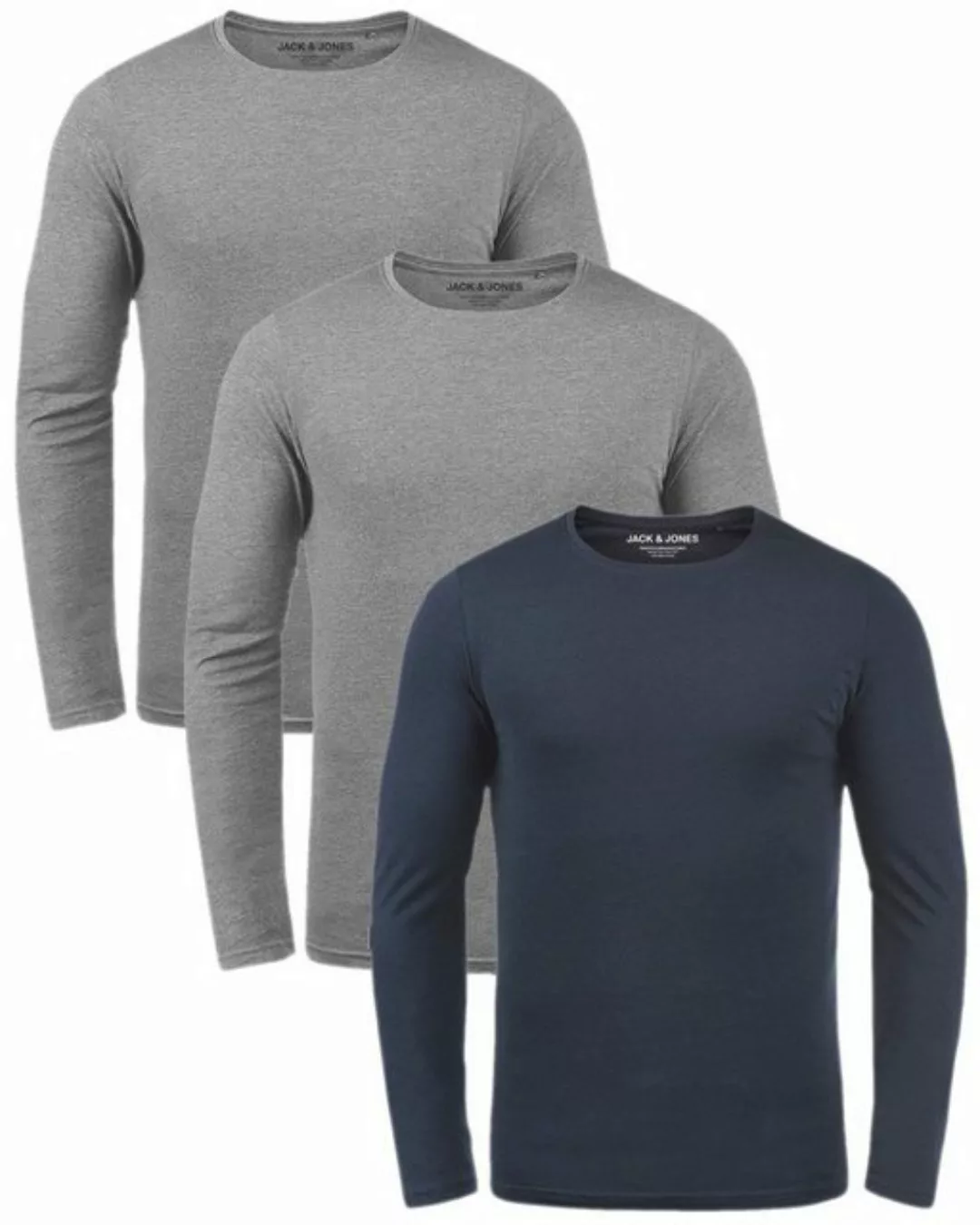 Jack & Jones Langarmshirt (3er-Pack) Basic Shirt mit Rundhalsauschnitt günstig online kaufen