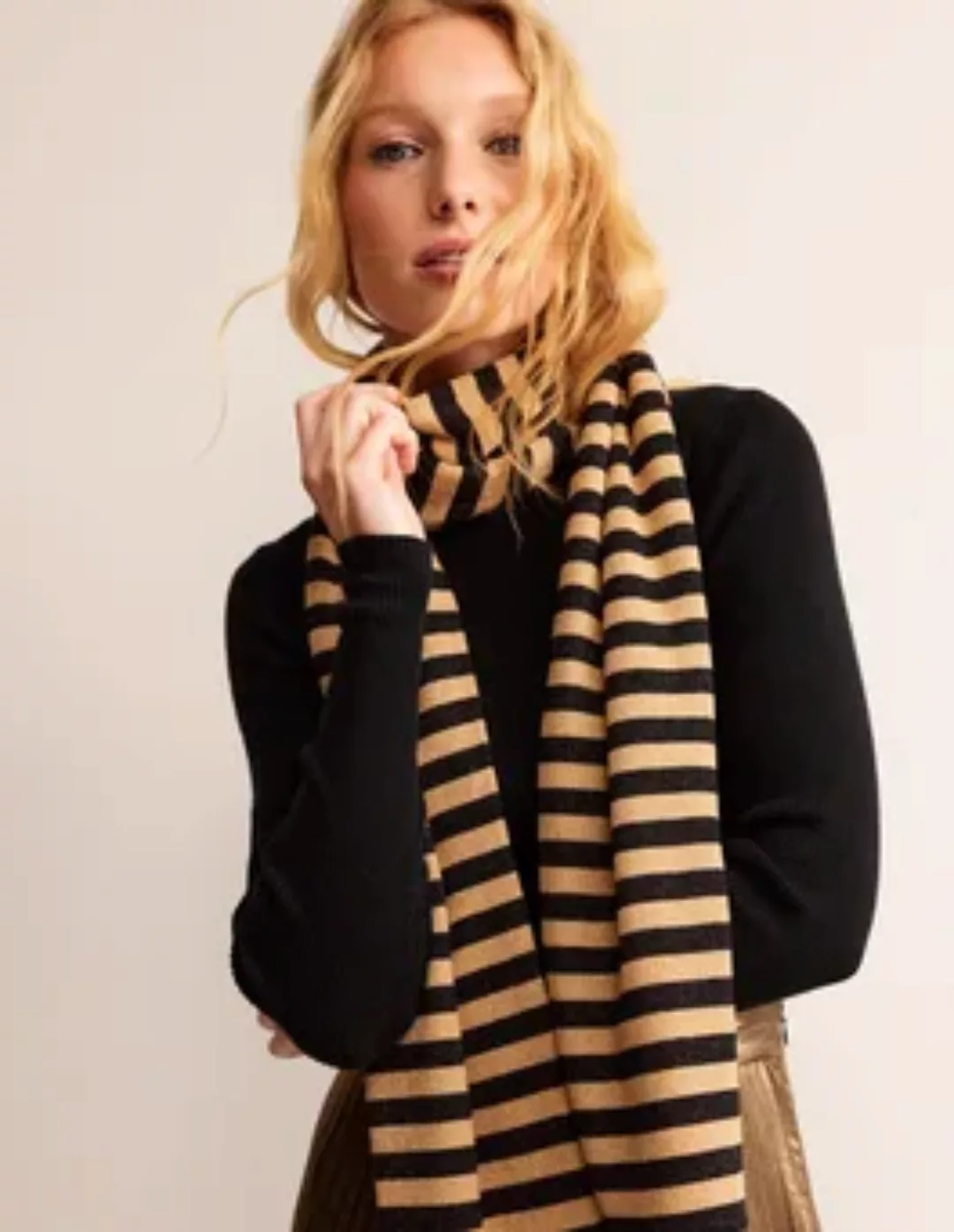 Schal mit Metallic-Streifen Damen Boden, Schwarz und Gold günstig online kaufen