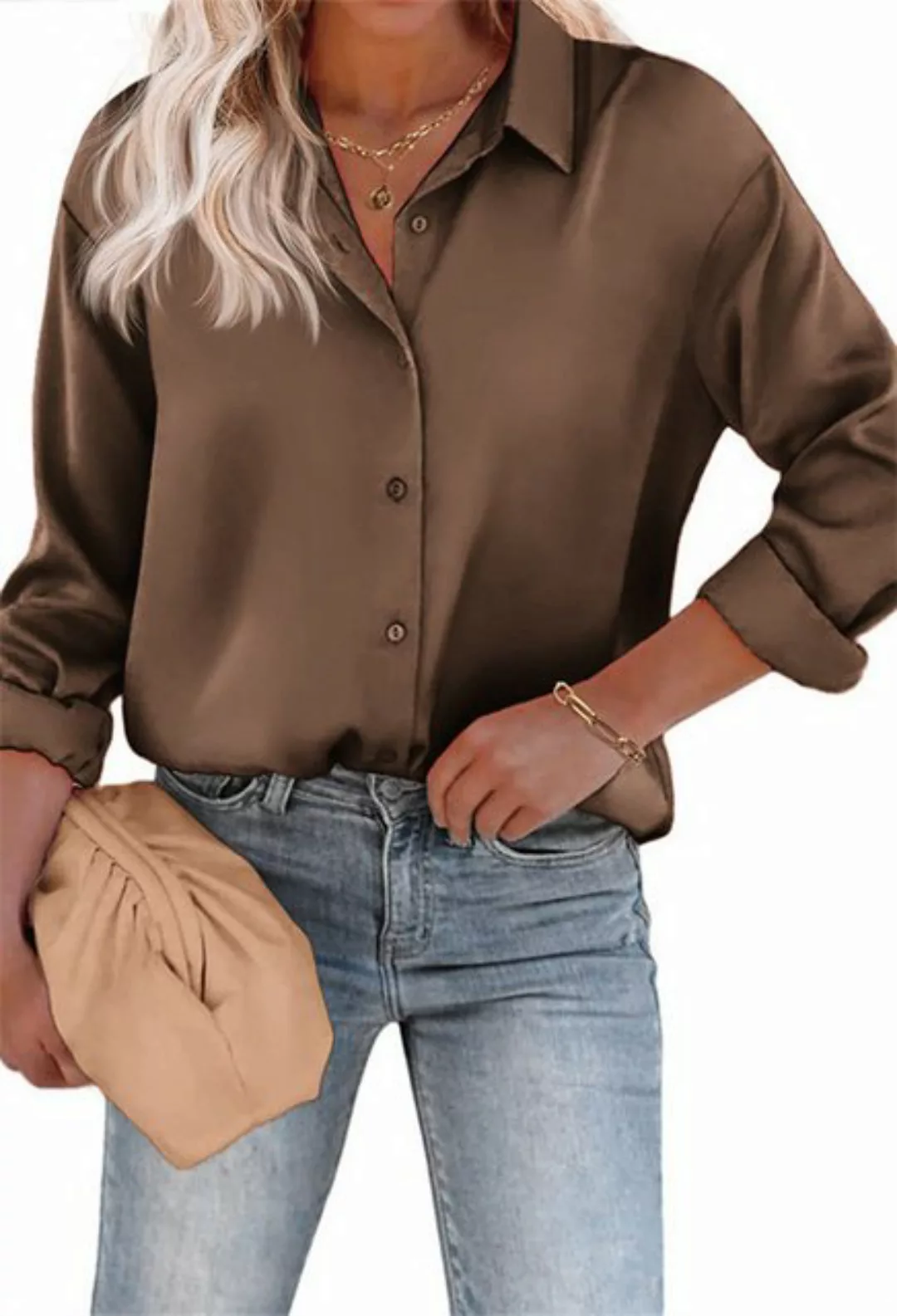 TOTOIN Langarmhemd Damen Button Down Hemd Casual Lockere und vielseitige la günstig online kaufen