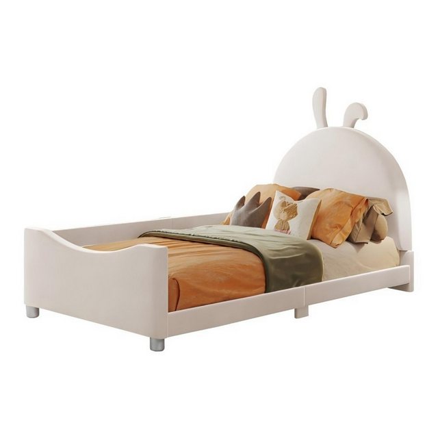 Odikalo Kinderbett Polsterbett Flanell Hasenohren Armlehne Jugendbett Beige günstig online kaufen