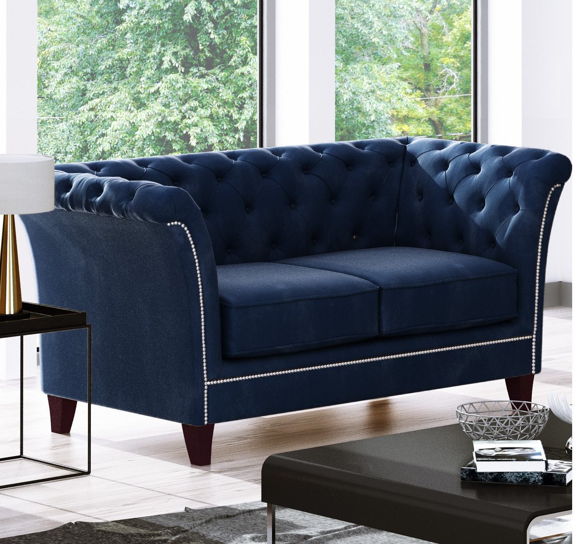 S-Style Möbel Chesterfield-Sofa Rainsburg 2-Sitzer aus Samt-Stoff mit Holzf günstig online kaufen
