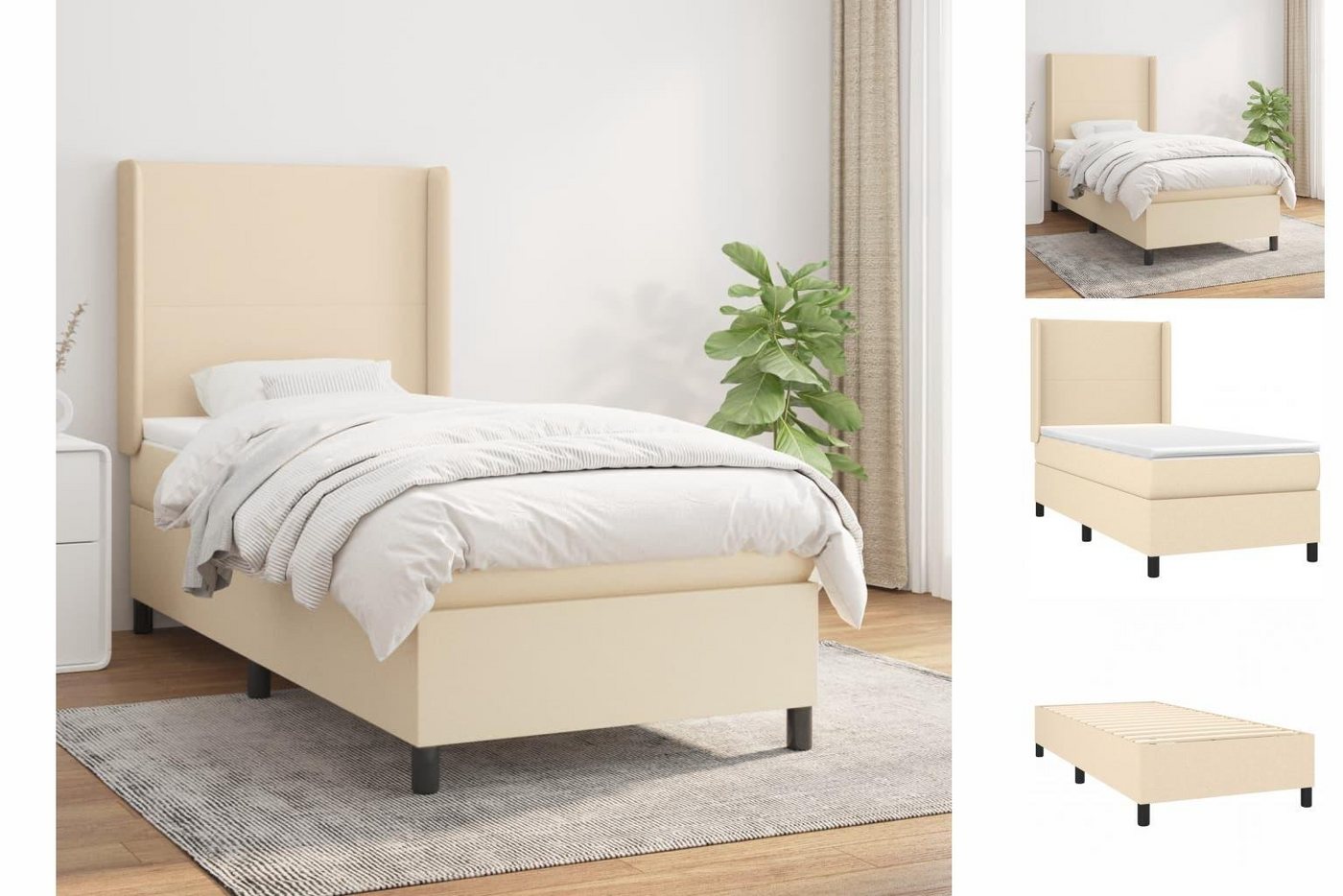 vidaXL Boxspringbett Boxspringbett mit Matratze Creme 90x200 cm Stoff Bett günstig online kaufen