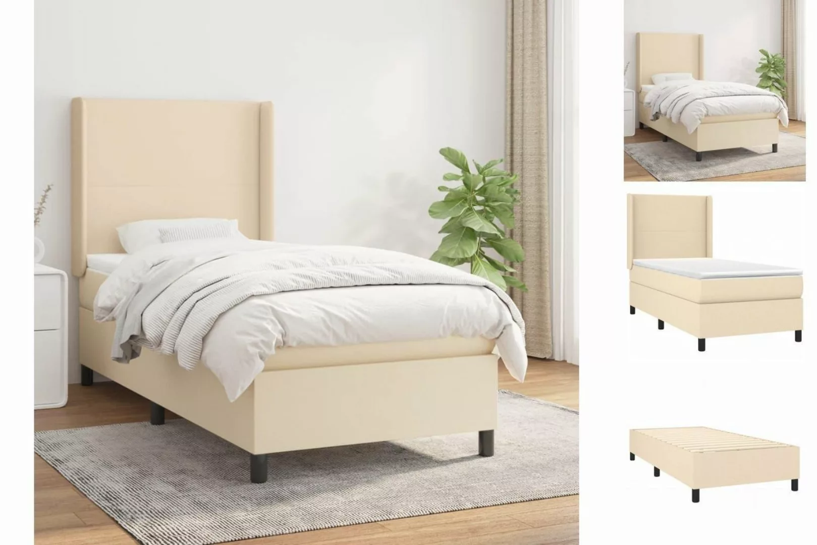 vidaXL Boxspringbett Boxspringbett mit Matratze Creme 90x200 cm Stoff Bett günstig online kaufen