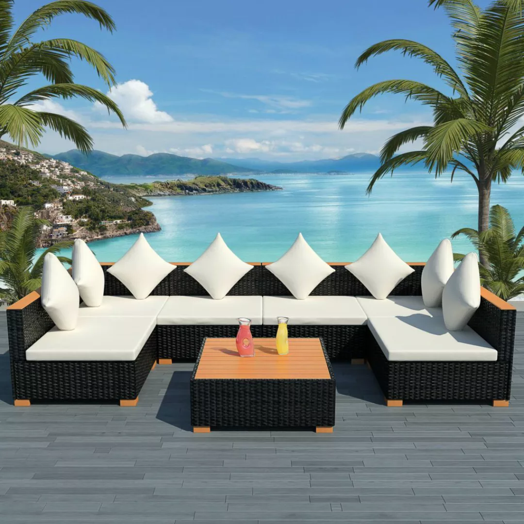 7-tlg. Garten-lounge-set Mit Auflagen Poly Rattan Schwarz günstig online kaufen