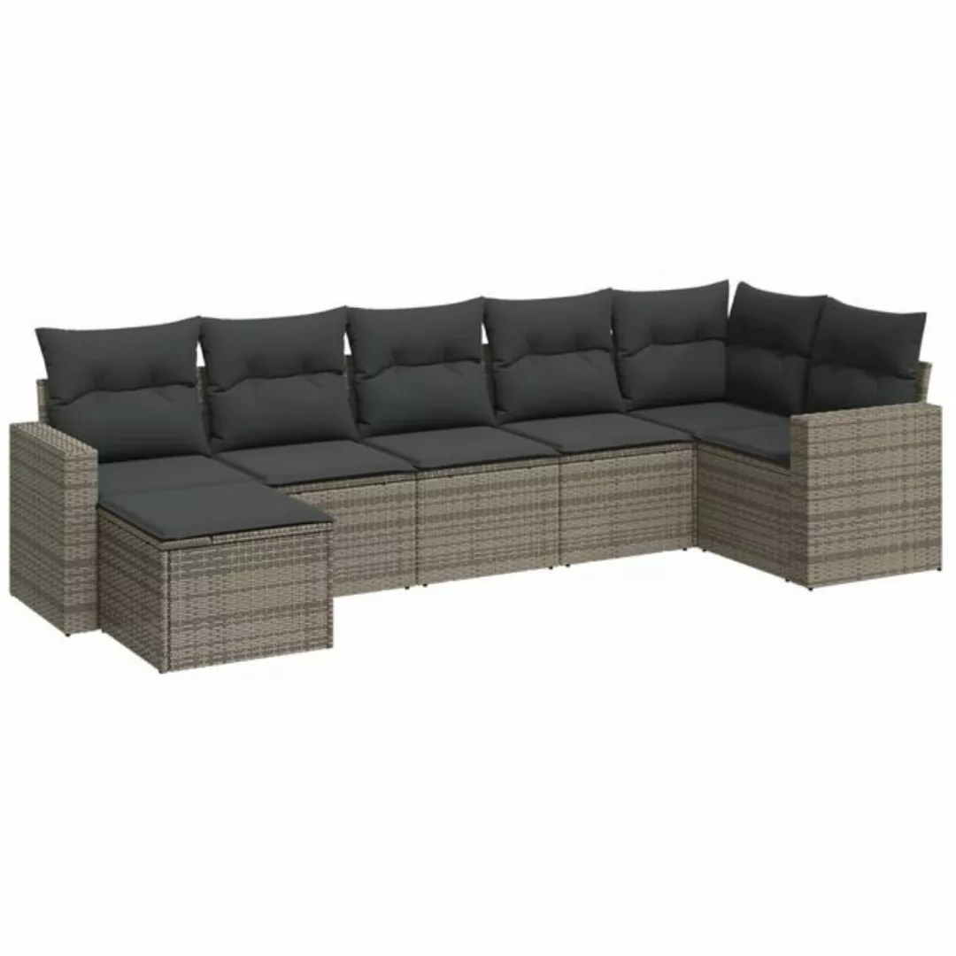 vidaXL Sofaelement 7-tlg. Garten-Sofagarnitur mit Kissen Grau Poly Rattan ( günstig online kaufen