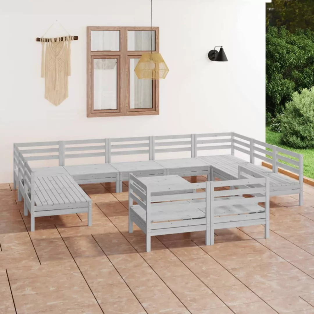 12-tlg. Garten-lounge-set Weiß Massivholz Kiefer günstig online kaufen