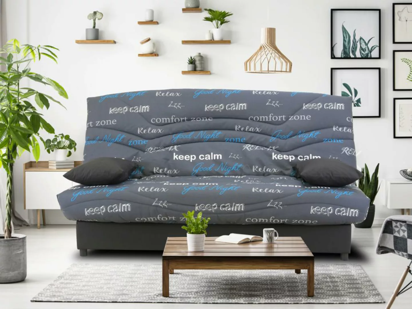 Schlafsofa Klappsofa mit Bettkasten - Stoff - Motiv Good Night - SALOON günstig online kaufen