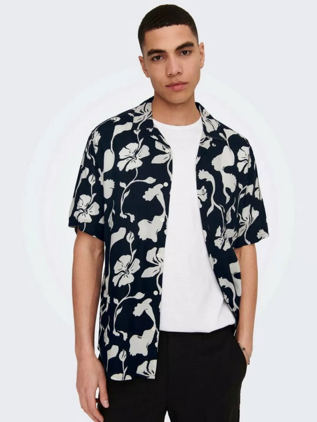 ONLY & SONS Kurzarmhemd Freizeit Kurzarm Hemd Tropisches Blumen Print Shirt günstig online kaufen