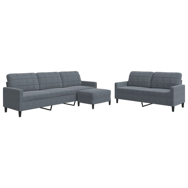 vidaXL Sofa Sofagarnitur mit Kissen Samt, Standard + Fußhocker, Dunkelgrau günstig online kaufen