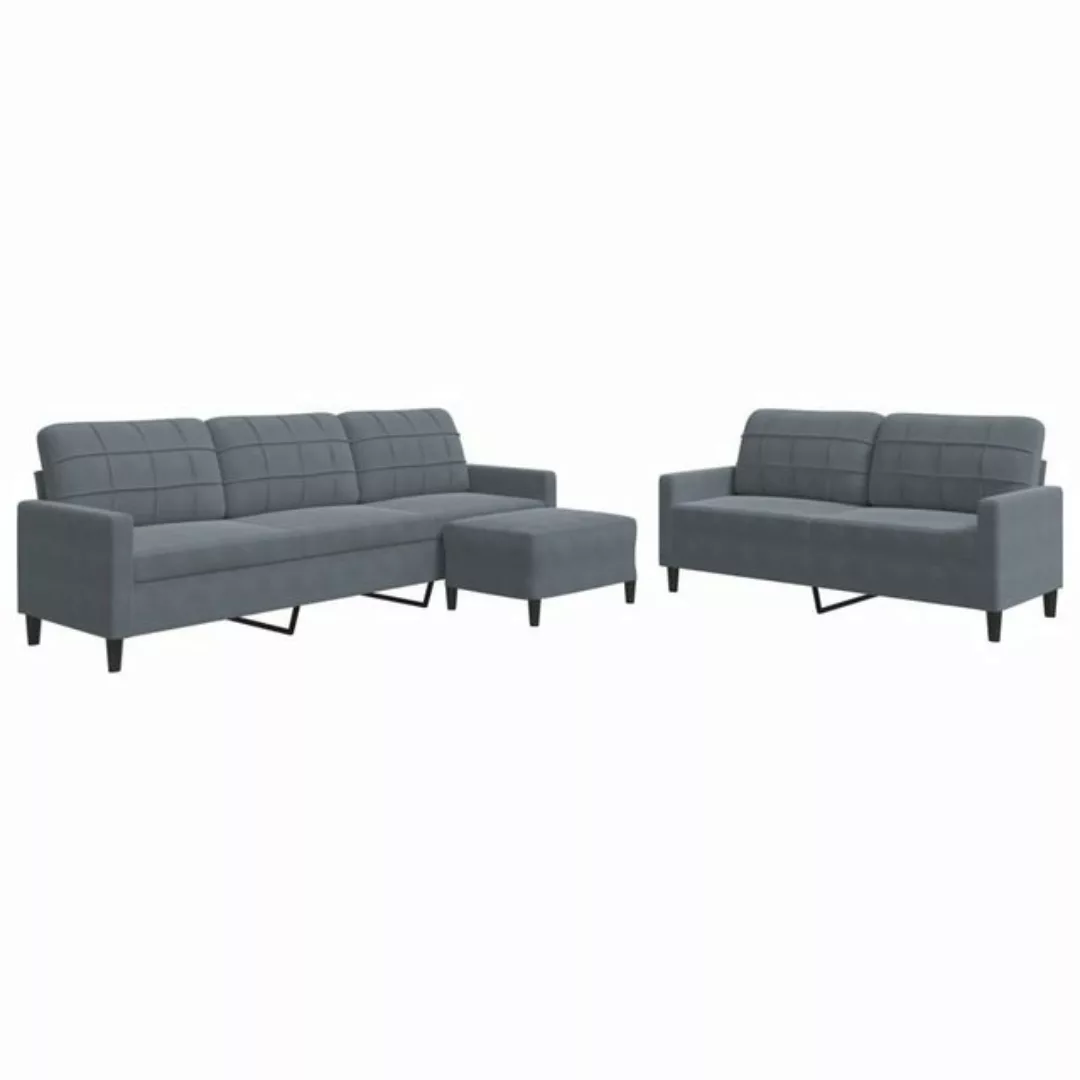 vidaXL Sofa 3-tlg. Sofagarnitur mit Kissen Dunkelgrau Samt günstig online kaufen