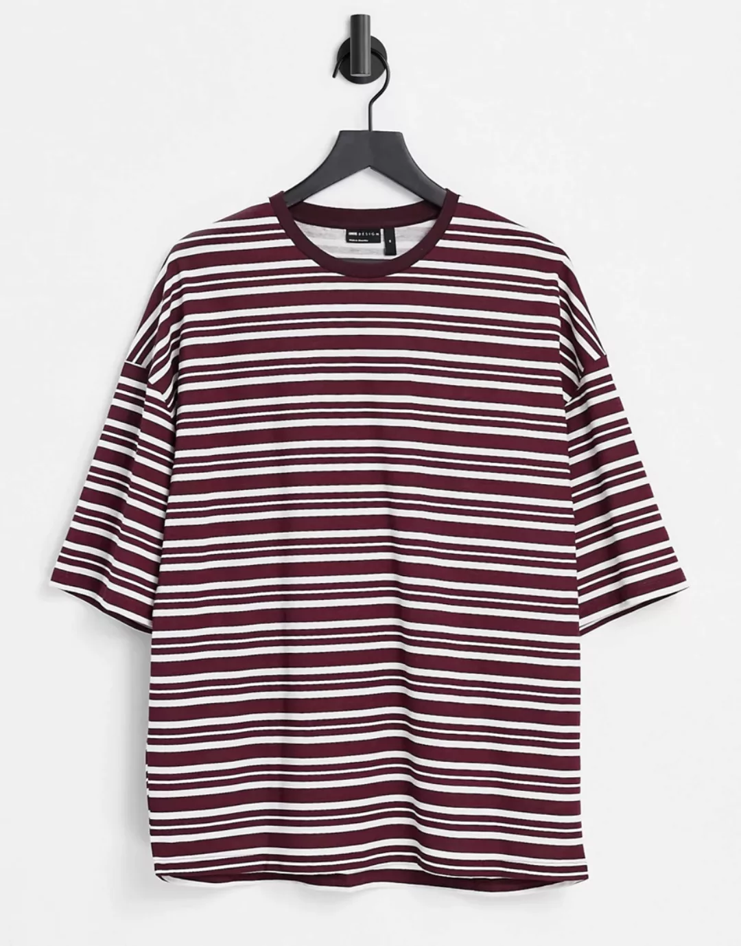 ASOS DESIGN – Oversize-T-Shirt mit horizontalen Streifen in Burgunderrot günstig online kaufen