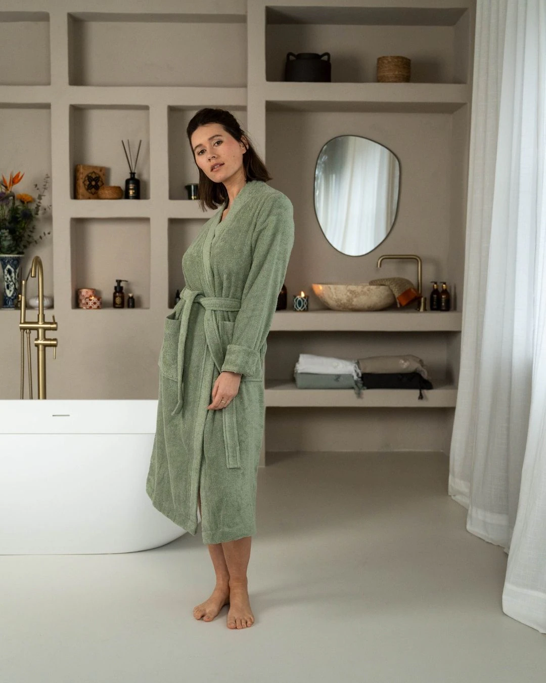 kayori Unisex-Bademantel "Fusai", Verstellbare Ärmellänge mit eleganten Auf günstig online kaufen