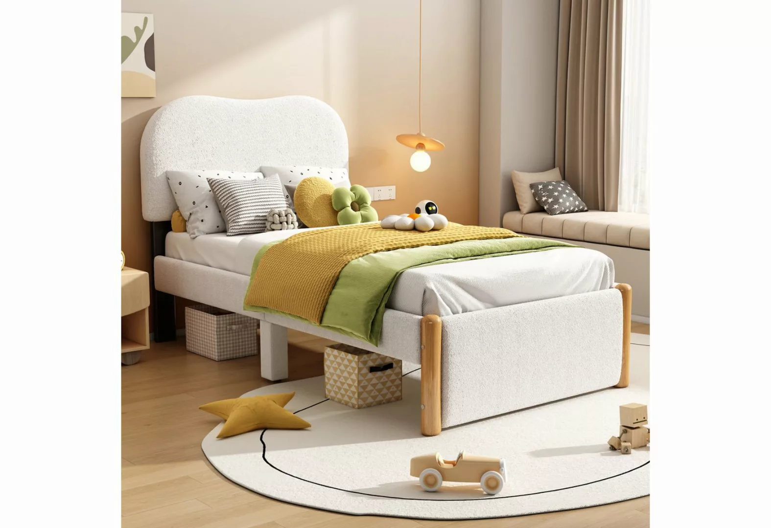 WISHDOR Kinderbett Polsterbett Stauraumbett (weißes Kopfteil, minimalistisc günstig online kaufen