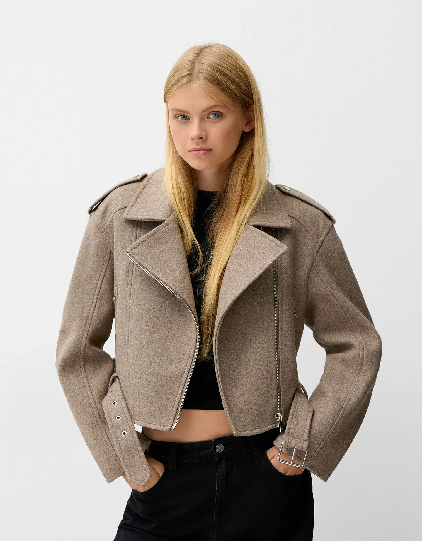 Bershka Weiche Bikerjacke Damen M Nerzfarbe günstig online kaufen