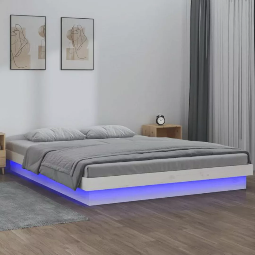 vidaXL Bettgestell Massivholzbett mit LEDs Weiß 150x200 cm 5FT King Size Be günstig online kaufen