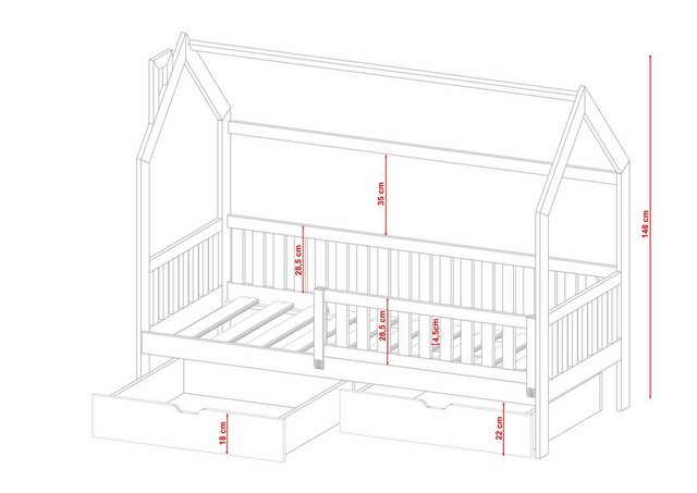 Fun Möbel Hausbett Kinderbett NEILA 200x90cm in 2 Farben (in zwei Farben, i günstig online kaufen