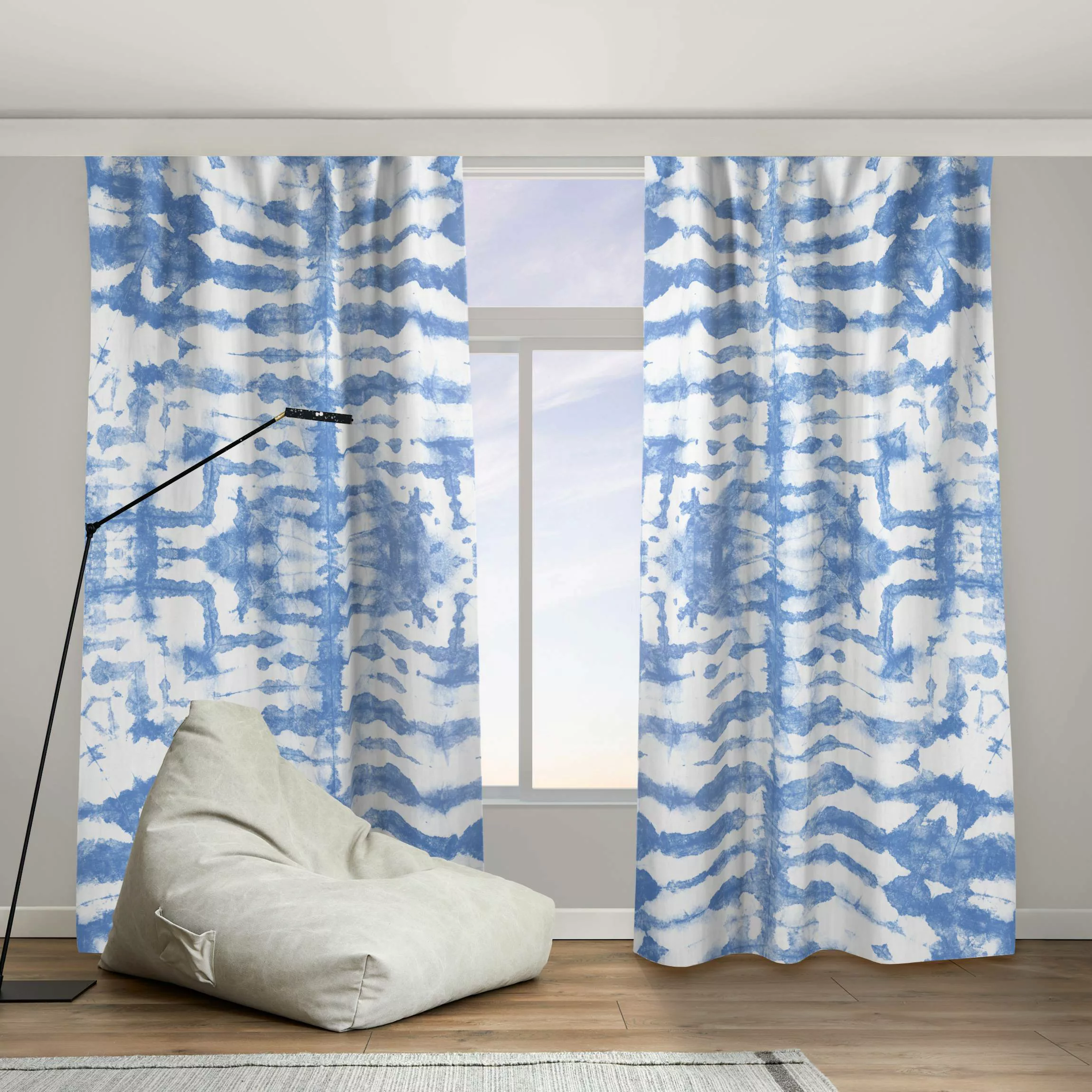 Vorhang Batik in Blau Weiß günstig online kaufen